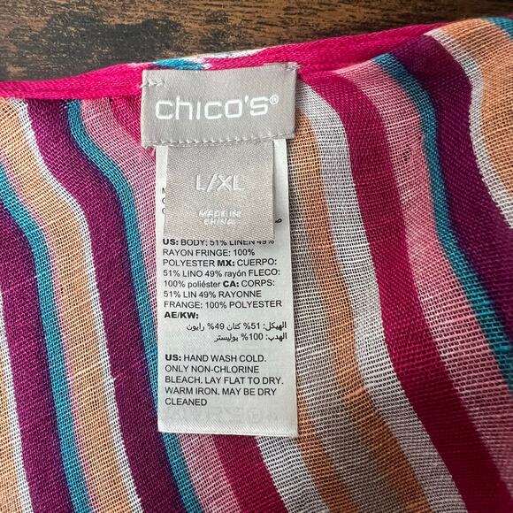 Chico's Colorful Pink Kimono Cover-Up Linen Blend Boho Fringe Beach Resort L/XL - Picture 10 of 11